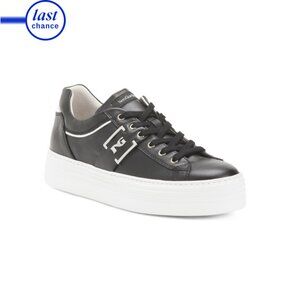 NEROGIARDINI Black Made In Italy Leather Logo Plate Skater Sneakers